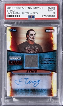 2013 Tristar TNA Impact Live Memorabilia Autographs Red #M18 Sting Signed Relic Card (#1/5) - PSA MINT 9